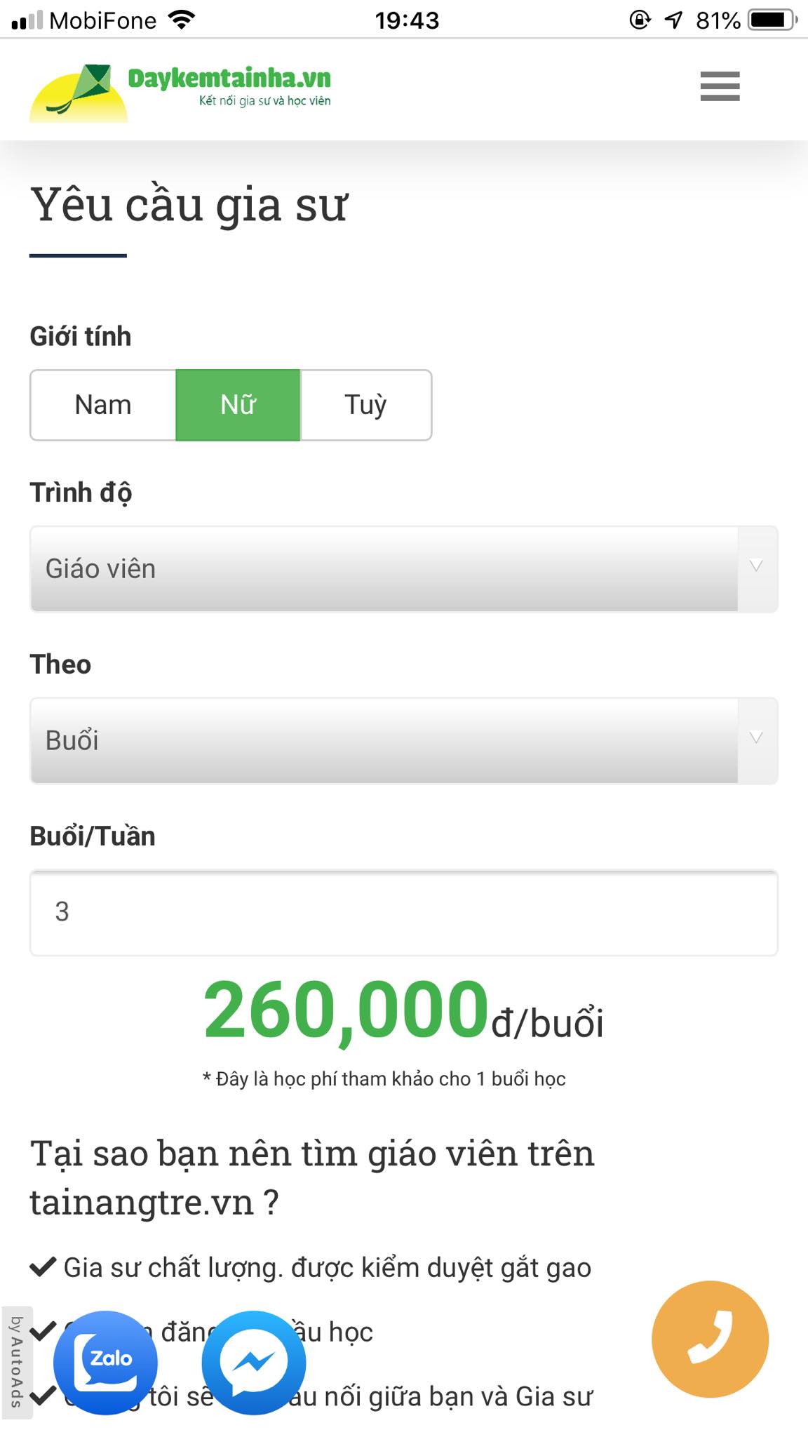 Học phí Toán lớp 3